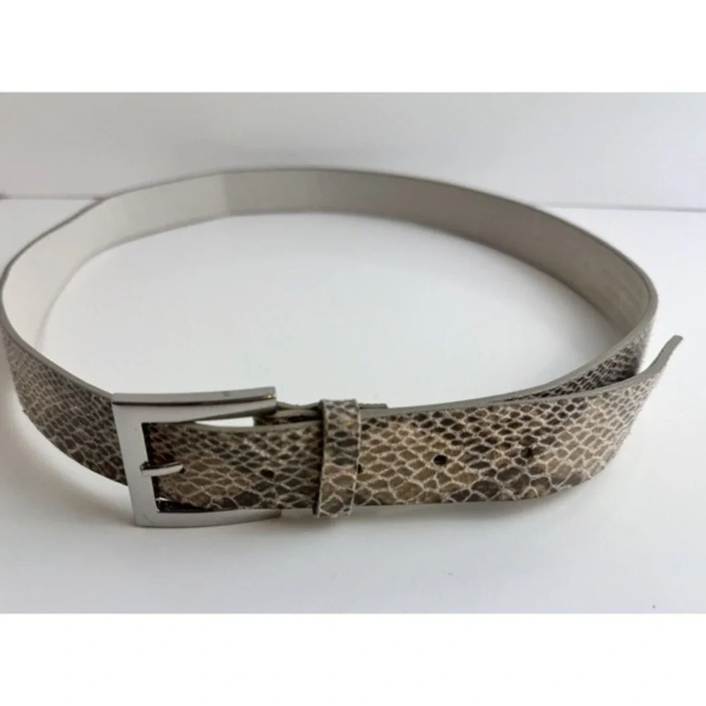 New York & Co Snakeskin Print Belt Beige Brown Silver Buckle L Preppy chic 47-58